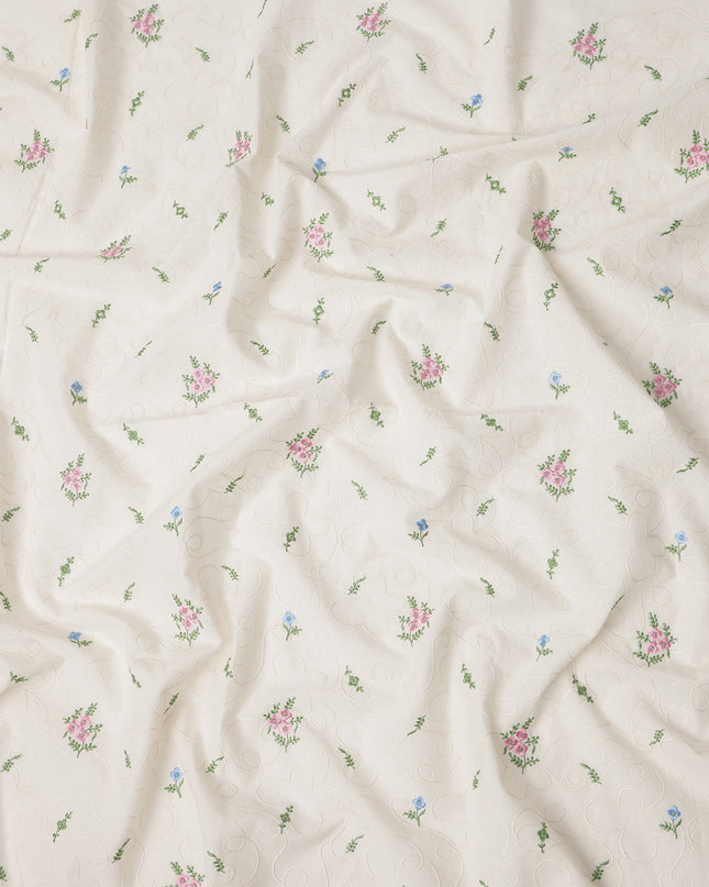 White Bouquet Cotton Voile Fabric 110cm India