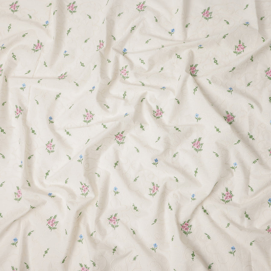 White Bouquet Cotton Voile Fabric 110cm India