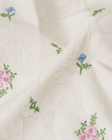 White Bouquet Cotton Voile Fabric 110cm India