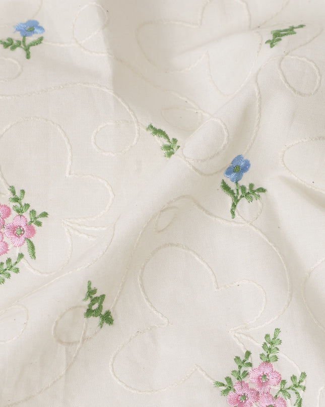 White Bouquet Cotton Voile Fabric 110cm India