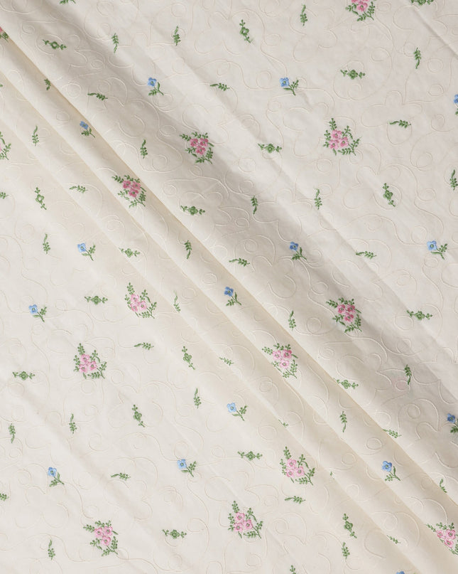White Bouquet Cotton Voile Fabric 110cm India