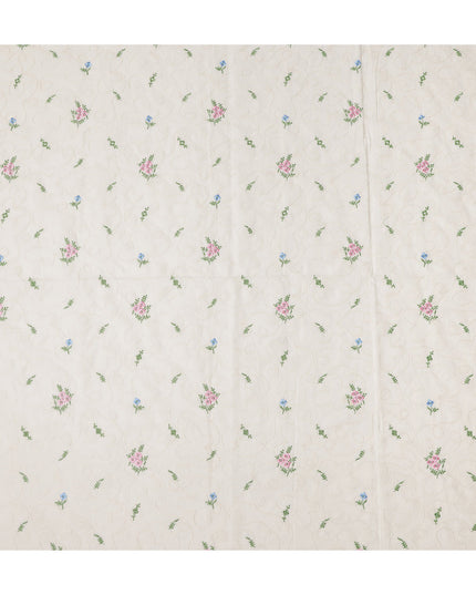 White Bouquet Cotton Voile Fabric 110cm India