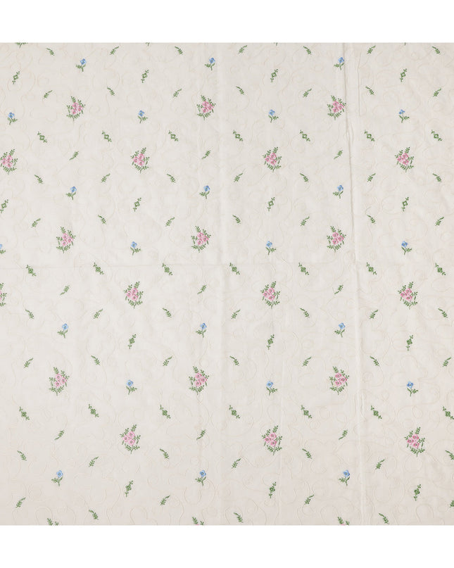 White Bouquet Cotton Voile Fabric 110cm India