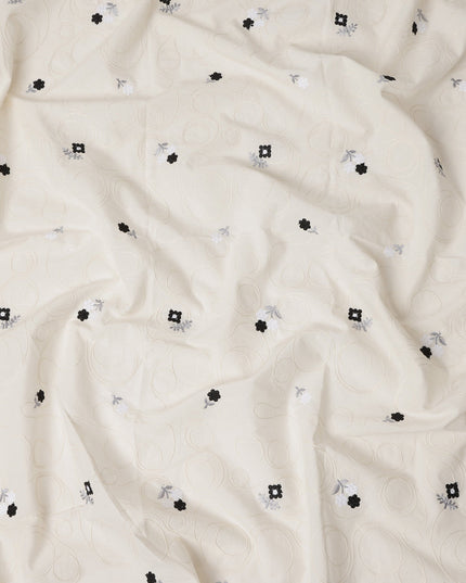 White Floral Cotton Voile Fabric 110cm India
