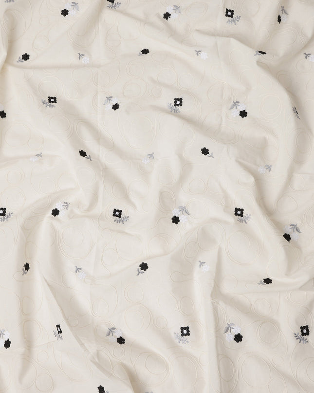White Floral Cotton Voile Fabric 110cm India