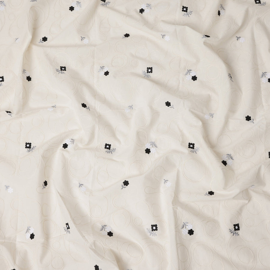 White Floral Cotton Voile Fabric 110cm India