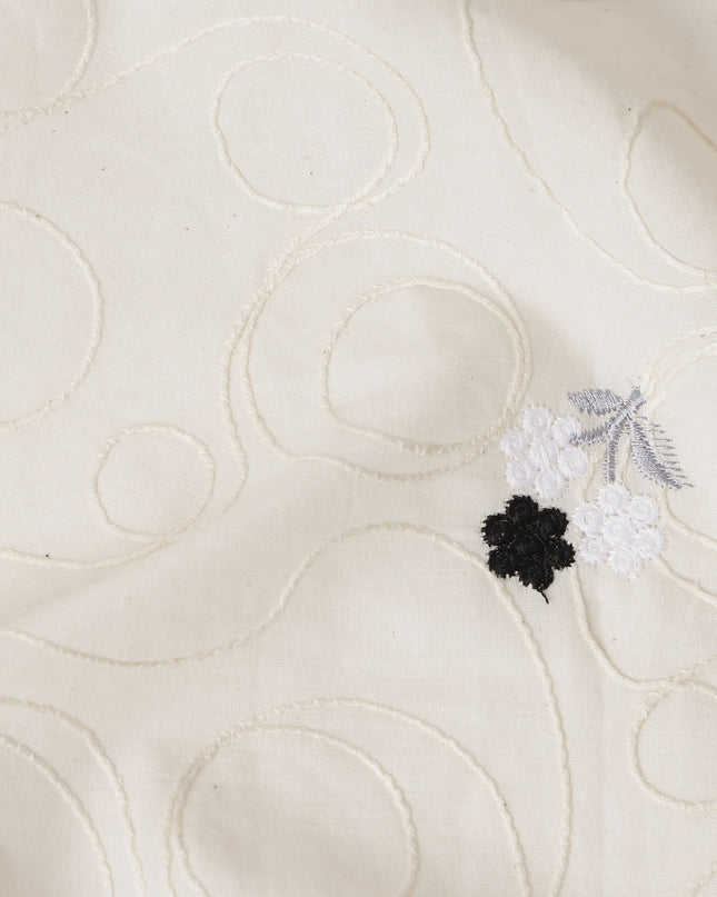 White Floral Cotton Voile Fabric 110cm India