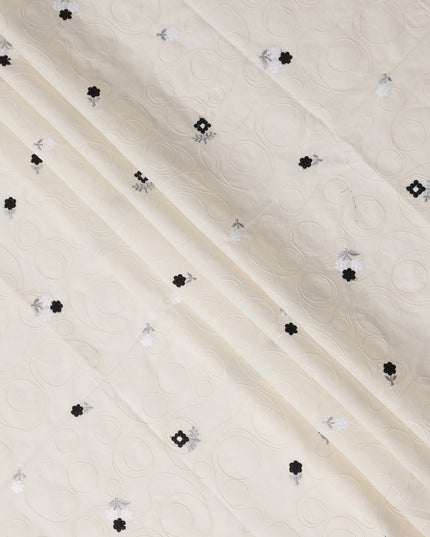 White Floral Cotton Voile Fabric 110cm India