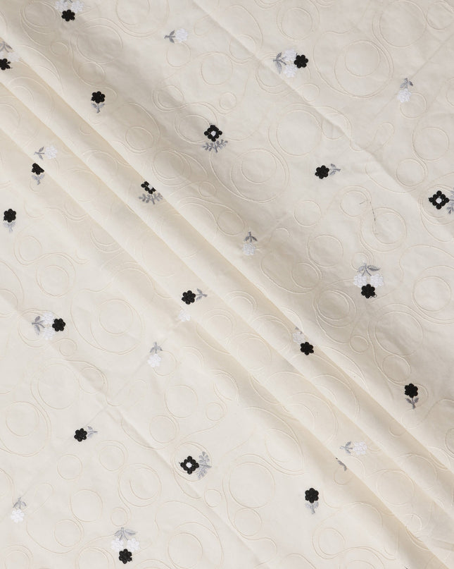 White Floral Cotton Voile Fabric 110cm India