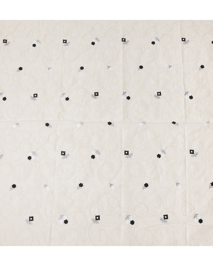 White Floral Cotton Voile Fabric 110cm India