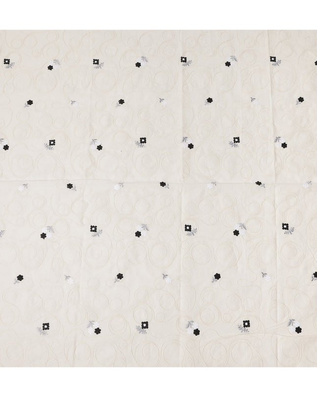 White Floral Cotton Voile Fabric 110cm India