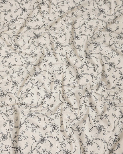White Floral Cotton Voile Fabric 110cm India
