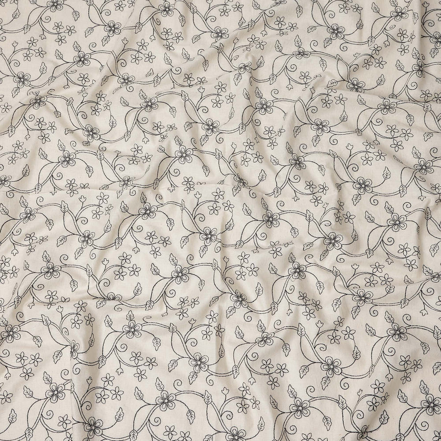 White Floral Cotton Voile Fabric 110cm India