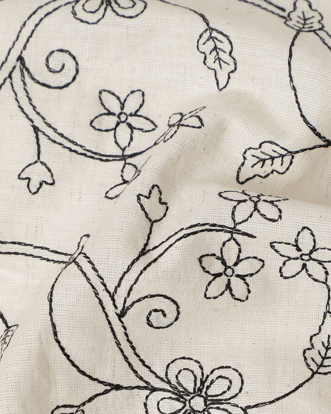 White Floral Cotton Voile Fabric 110cm India