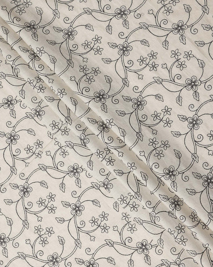 White Floral Cotton Voile Fabric 110cm India