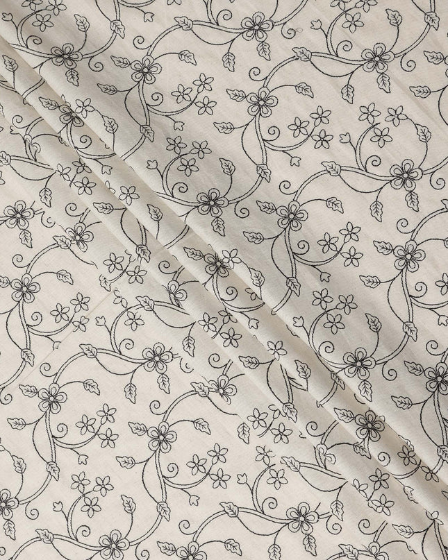 White Floral Cotton Voile Fabric 110cm India