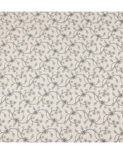 White Floral Cotton Voile Fabric 110cm India