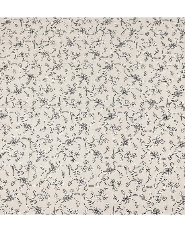 White Floral Cotton Voile Fabric 110cm India