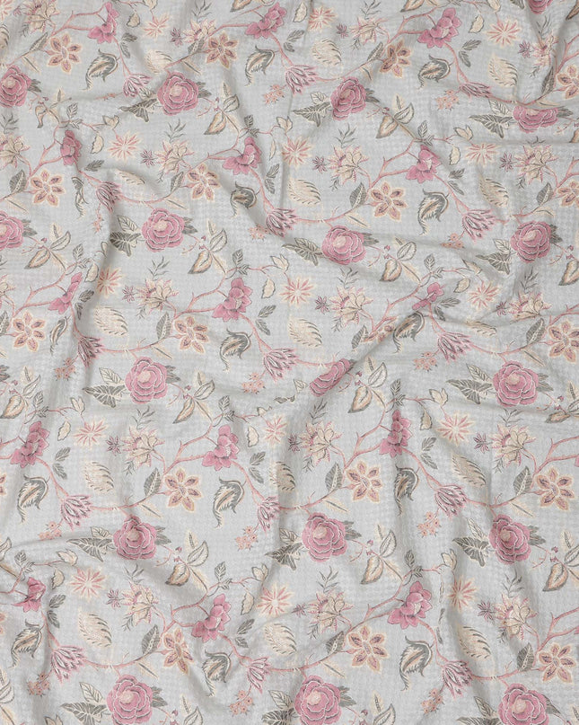 Grey Floral Cotton Voile Fabric 110cm India