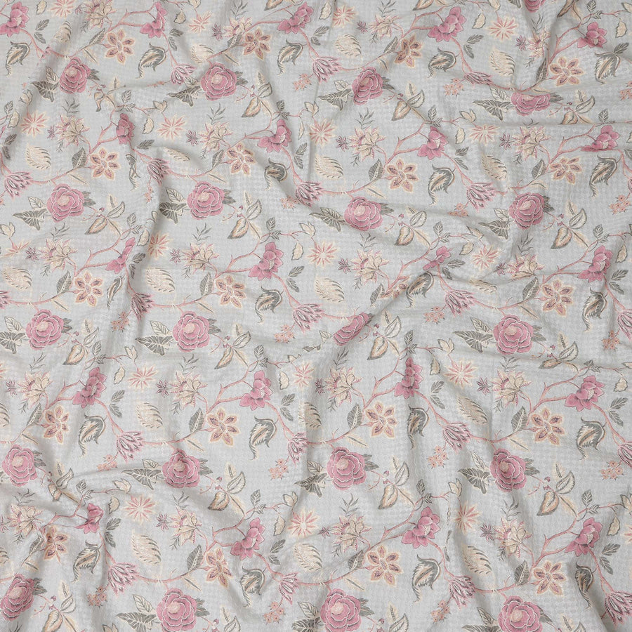 Grey Floral Cotton Voile Fabric 110cm India
