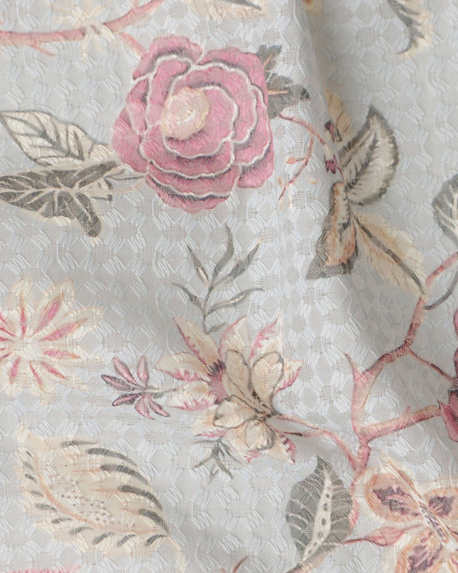 Grey Floral Cotton Voile Fabric 110cm India