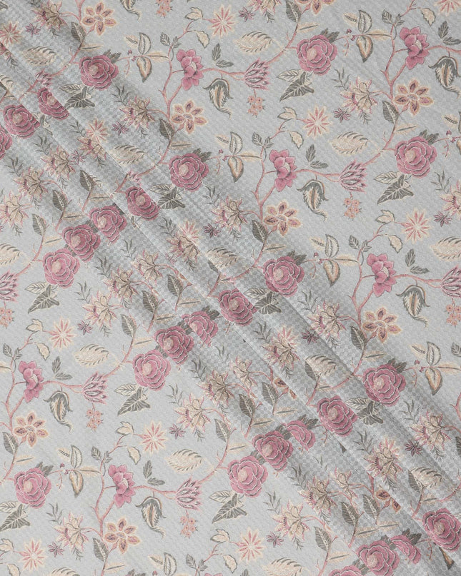 Grey Floral Cotton Voile Fabric 110cm India