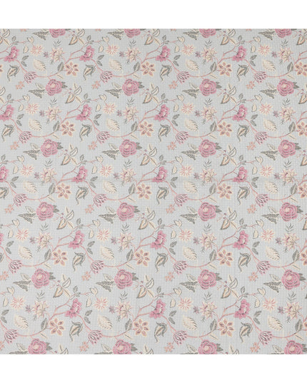 Grey Floral Cotton Voile Fabric 110cm India