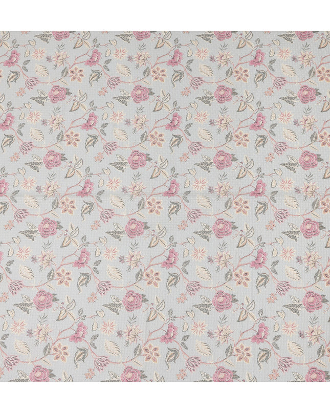 Grey Floral Cotton Voile Fabric 110cm India
