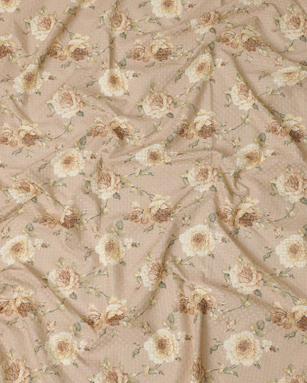 Beige Floral Cotton Voile Fabric 110cm India