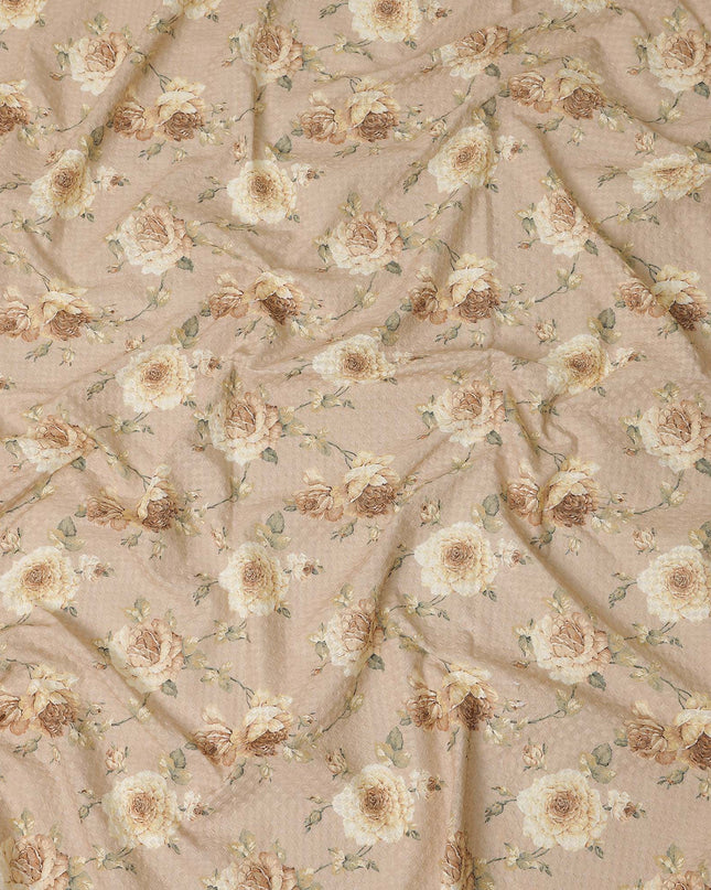 Beige Floral Cotton Voile Fabric 110cm India