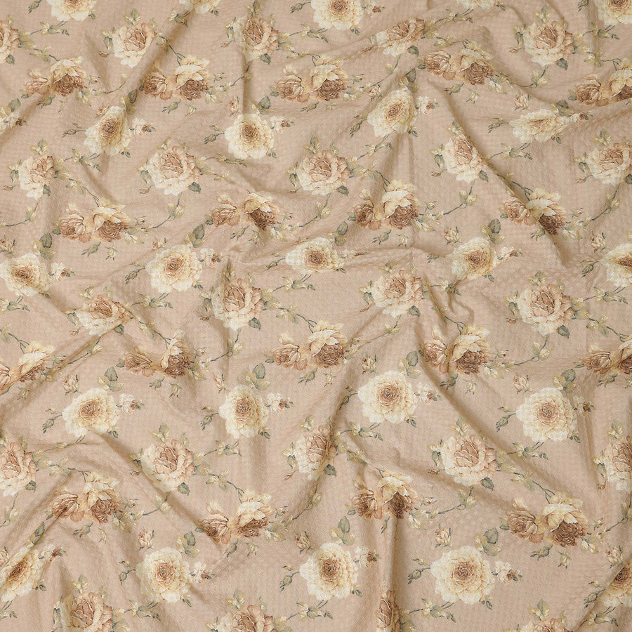 Beige Floral Cotton Voile Fabric 110cm India