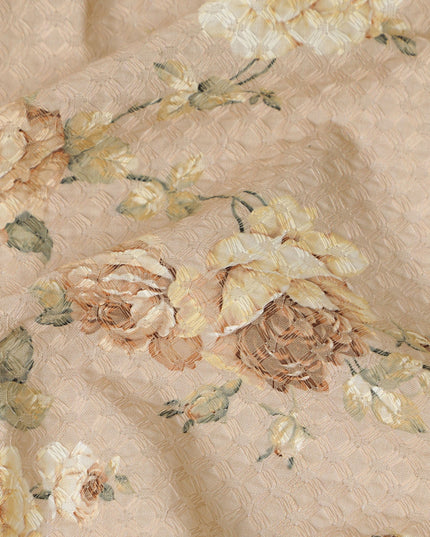 Beige Floral Cotton Voile Fabric 110cm India