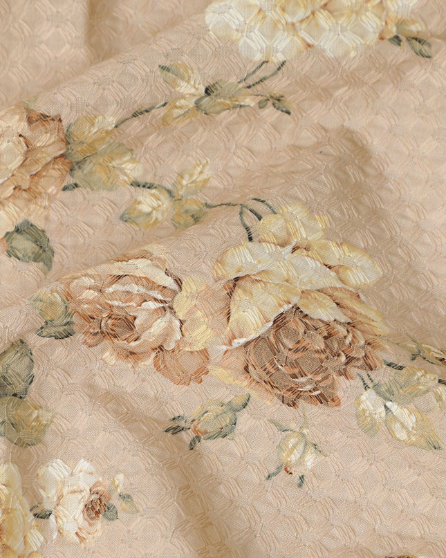 Beige Floral Cotton Voile Fabric 110cm India