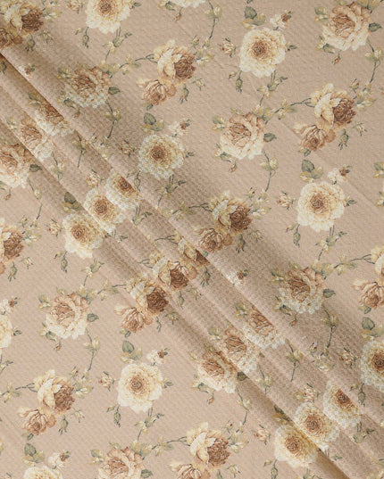 Beige Floral Cotton Voile Fabric 110cm India