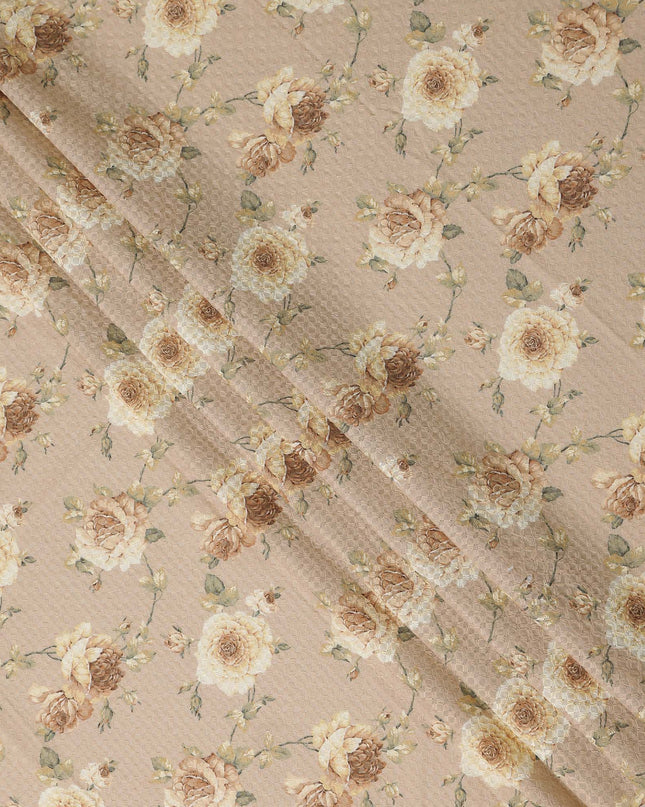 Beige Floral Cotton Voile Fabric 110cm India