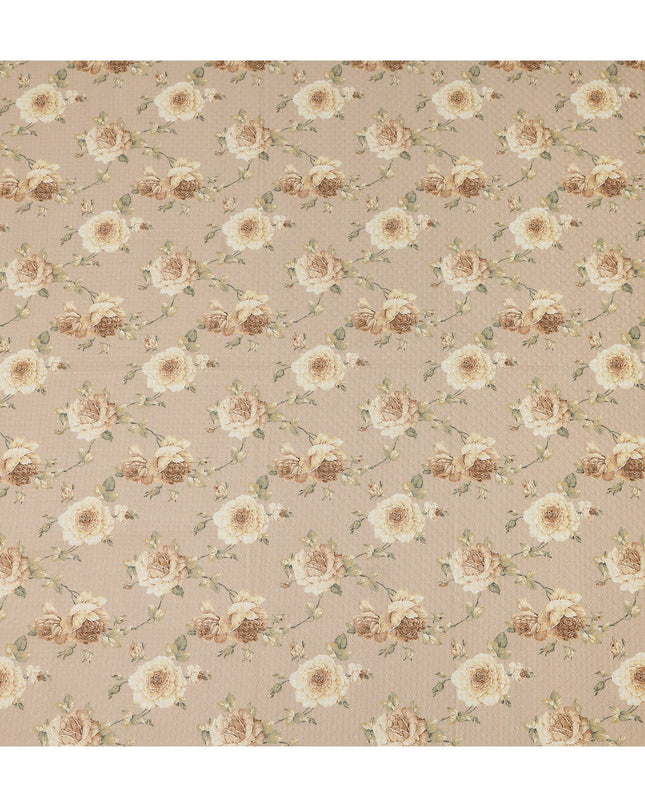 Beige Floral Cotton Voile Fabric 110cm India
