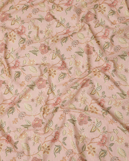Pink Floral Cotton Voile Fabric 110cm India