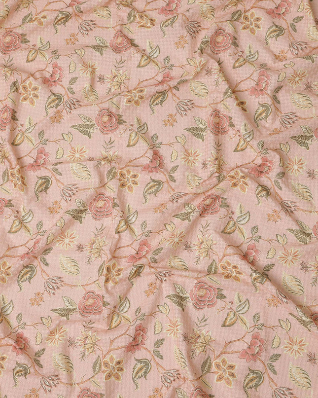 Pink Floral Cotton Voile Fabric 110cm India