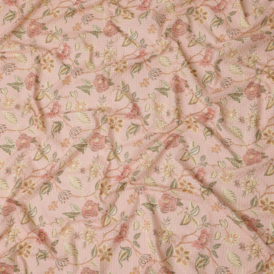 Pink Floral Cotton Voile Fabric 110cm India