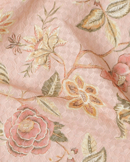 Pink Floral Cotton Voile Fabric 110cm India