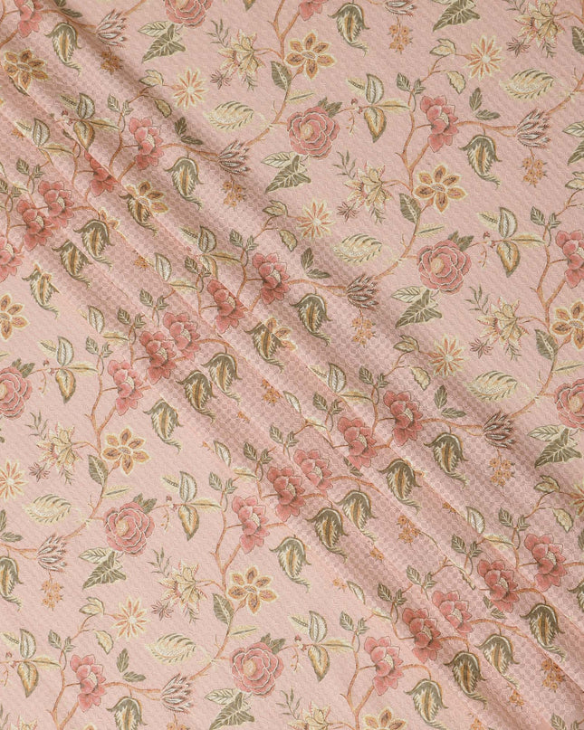 Pink Floral Cotton Voile Fabric 110cm India