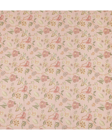 Pink Floral Cotton Voile Fabric 110cm India