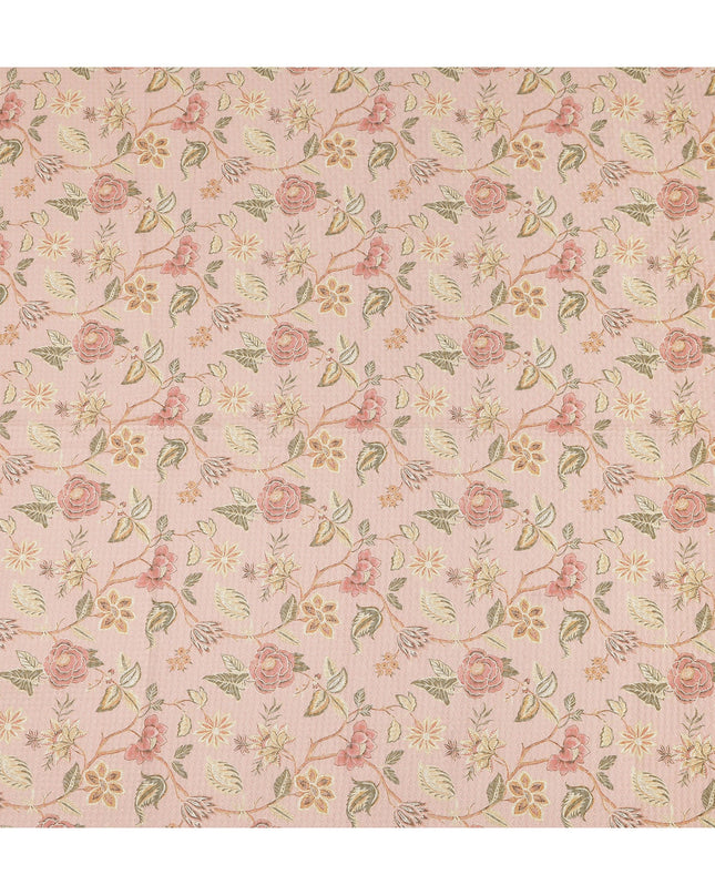 Pink Floral Cotton Voile Fabric 110cm India