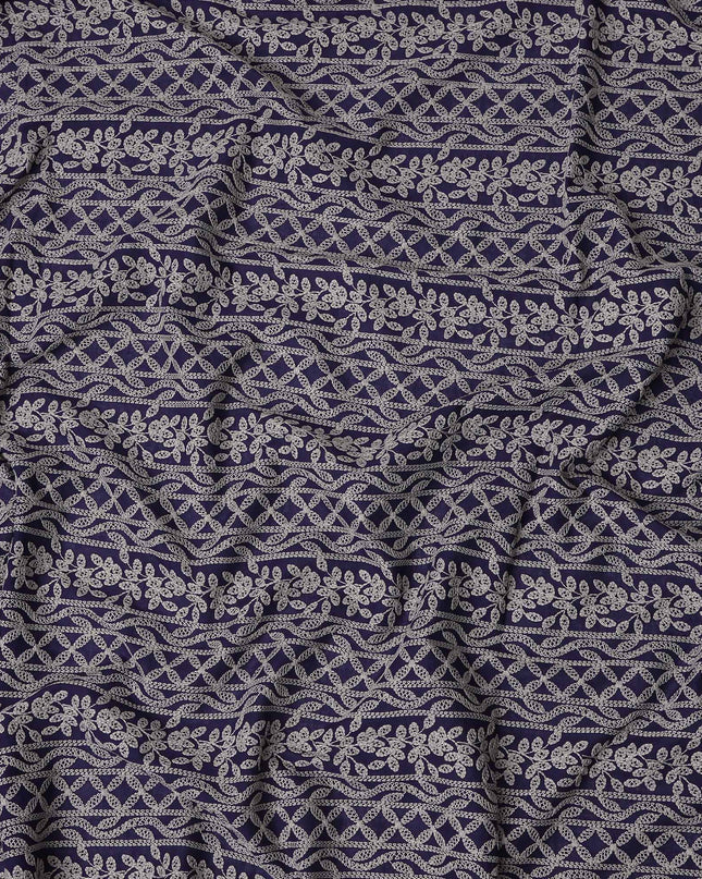 Blue Floral Cotton Voile Fabric 110cm India
