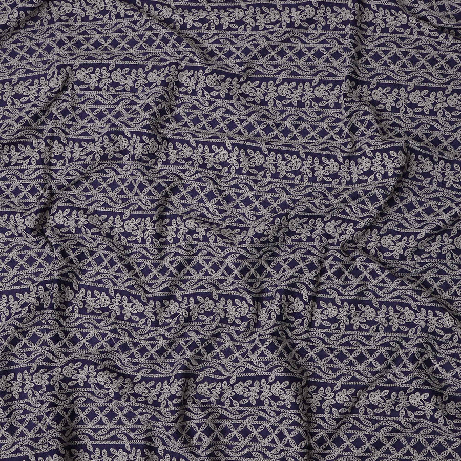 Blue Floral Cotton Voile Fabric 110cm India