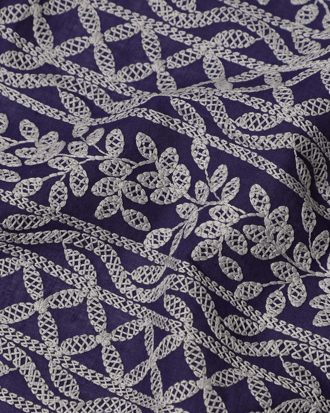 Blue Floral Cotton Voile Fabric 110cm India