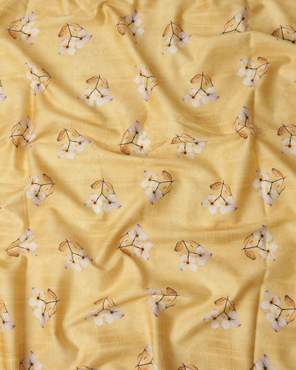 Yellow Floral Cotton Lawn Printed Fabric 110cm India