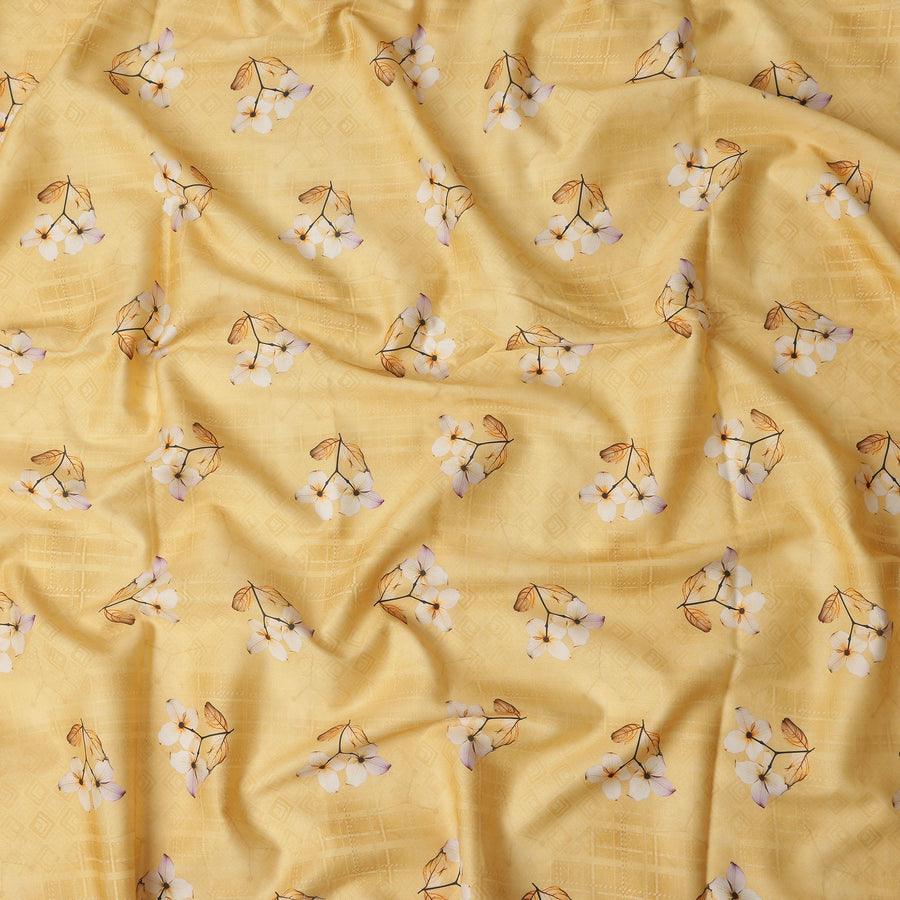 Yellow Floral Cotton Lawn Printed Fabric 110cm India