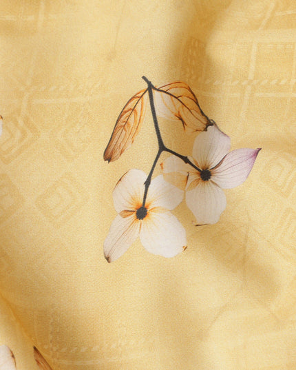 Yellow Floral Cotton Lawn Printed Fabric 110cm India