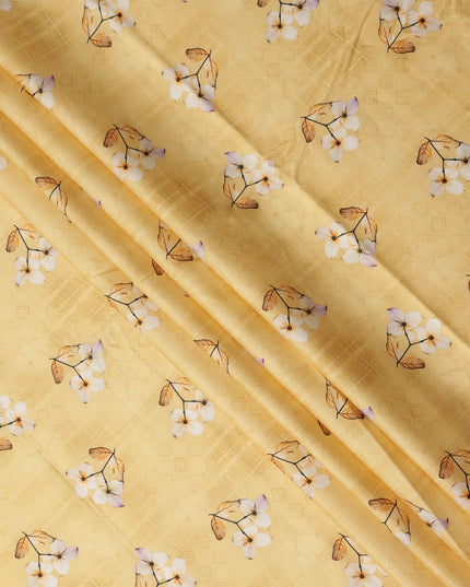 Yellow Floral Cotton Lawn Printed Fabric 110cm India